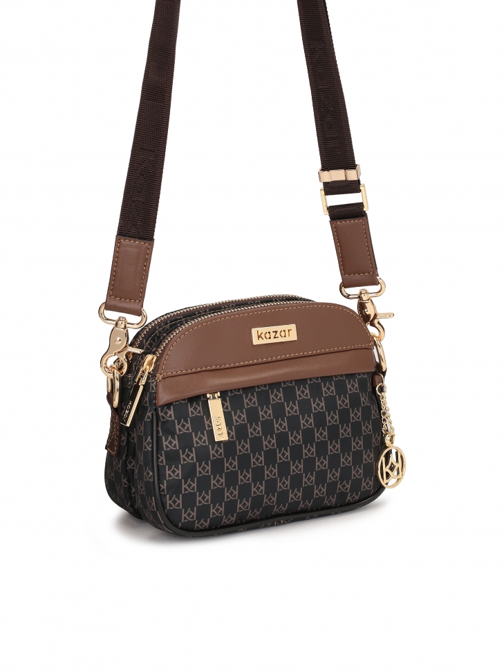 Brązowa miejska torebka z wzorzystej tkaniny