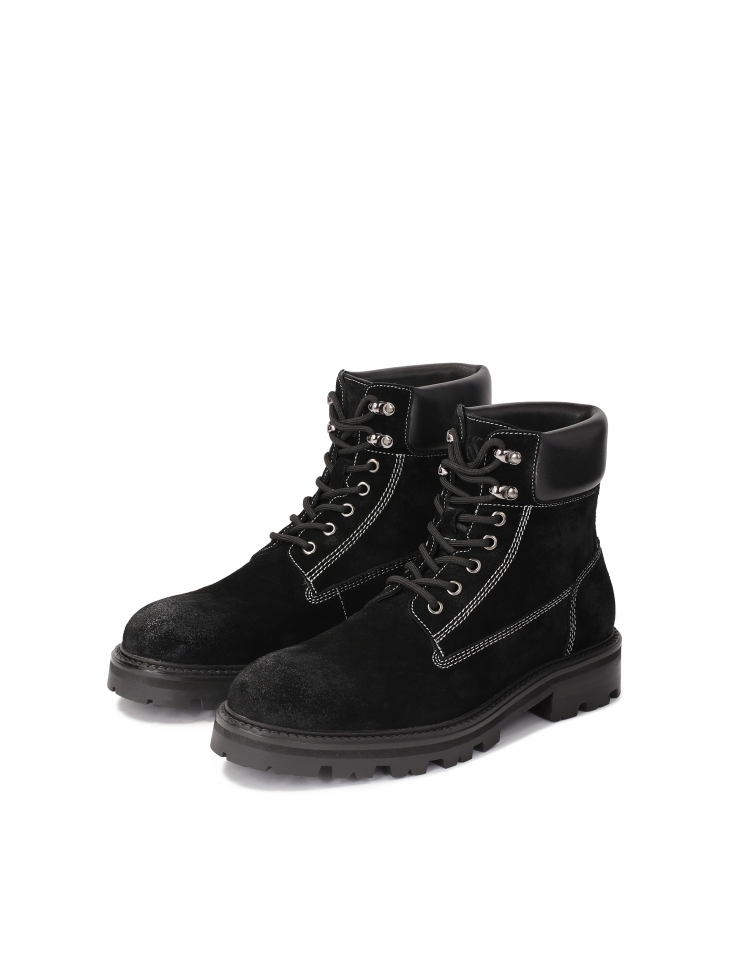 Zamszowe trzewiki z wstawką z gładkiej skóry