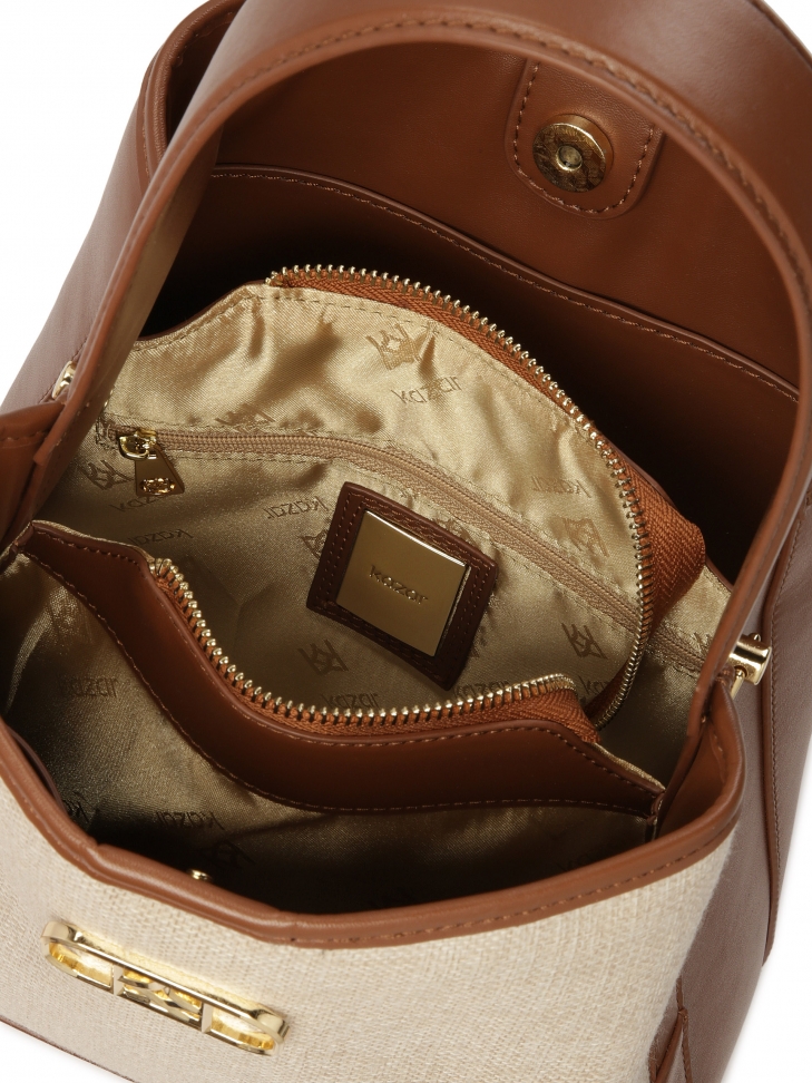 Brązowa skórzana torebka z wstawką z tkaniny