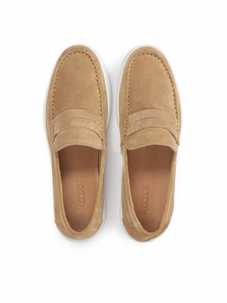 Beżowe wsuwane sneakersy męskie na białej podeszwie