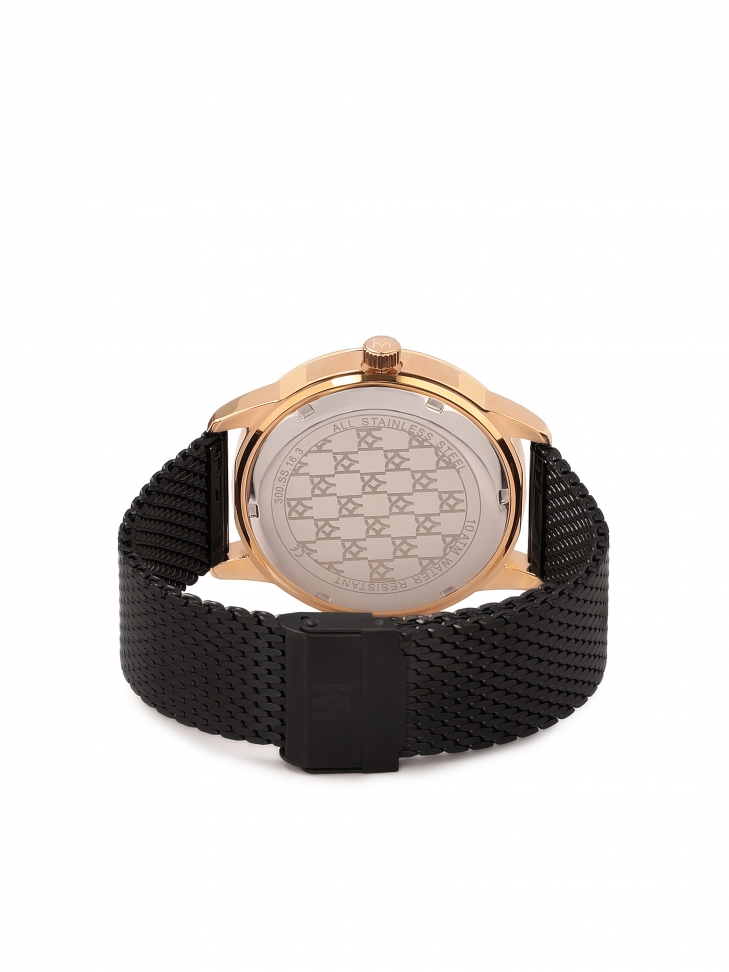 Zegarek męski z kopertą w otym kolorze i bransoletą mesh