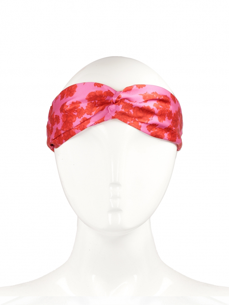 Różowa opaska do włosów w czerwone kwiaty