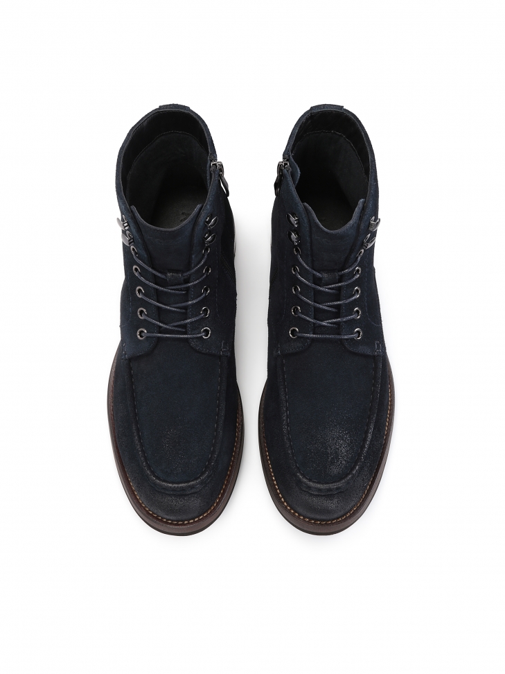 Granatowe trzewiki męskie z przeszyciem na czubku