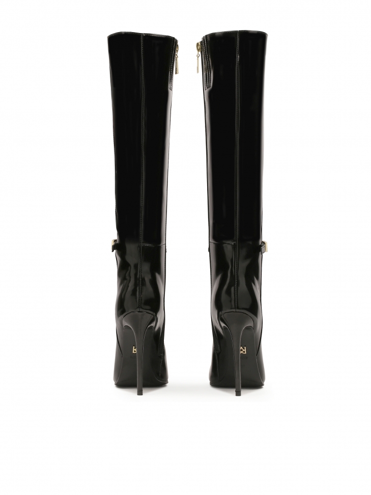 Wysokie kozaki na szpilce z błyszczącej skóry