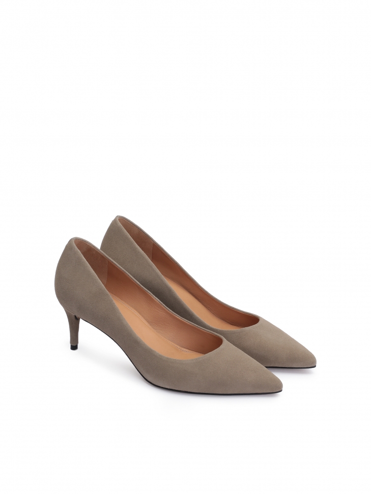 Szarobrązowe czółenka na wygodnym niskim obcasie