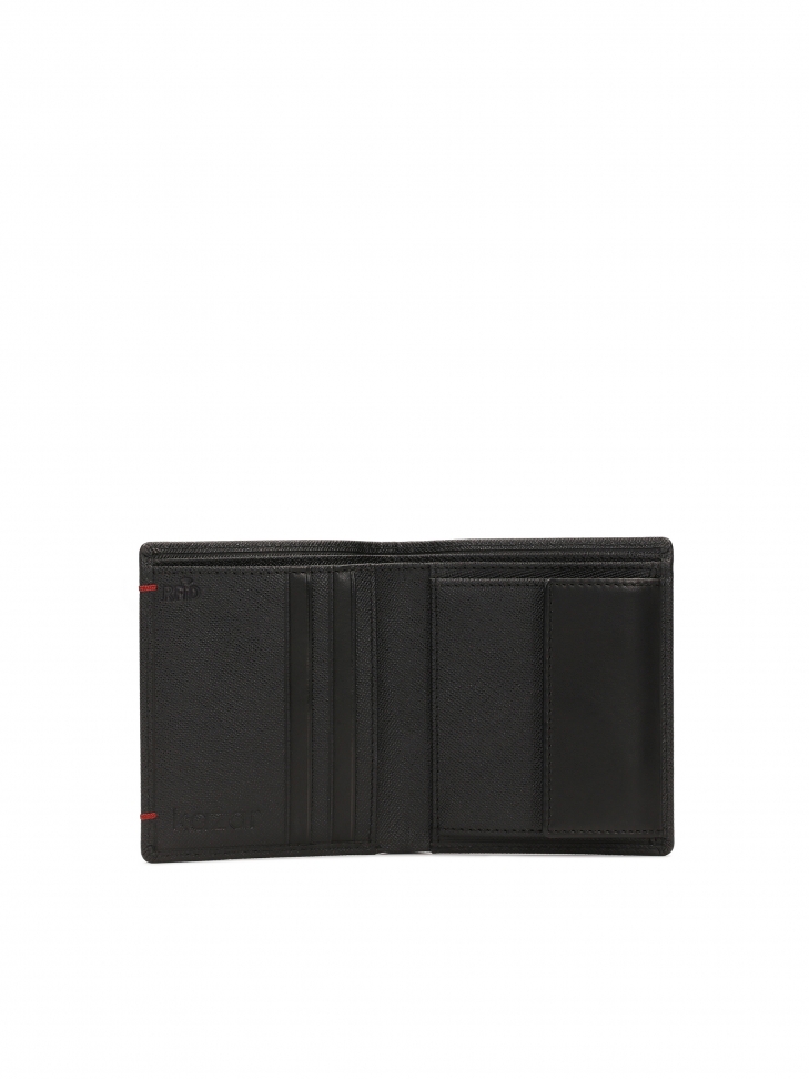 Pionowy czarny męski portfel ze skóry