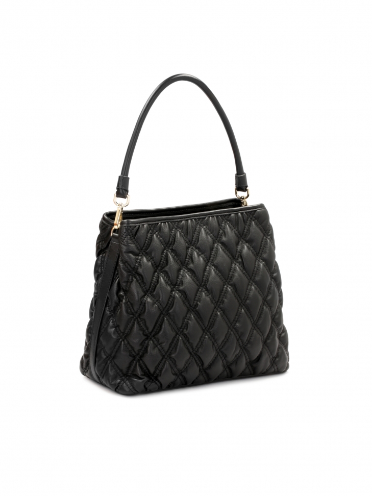 Duża pikowana torebka z miękkiej czarnej skóry
