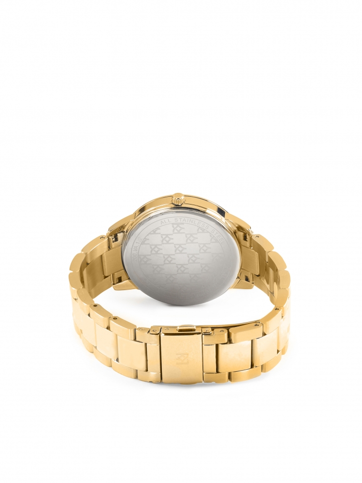 Złoty zegarek na bransolecie z zieloną tarczą