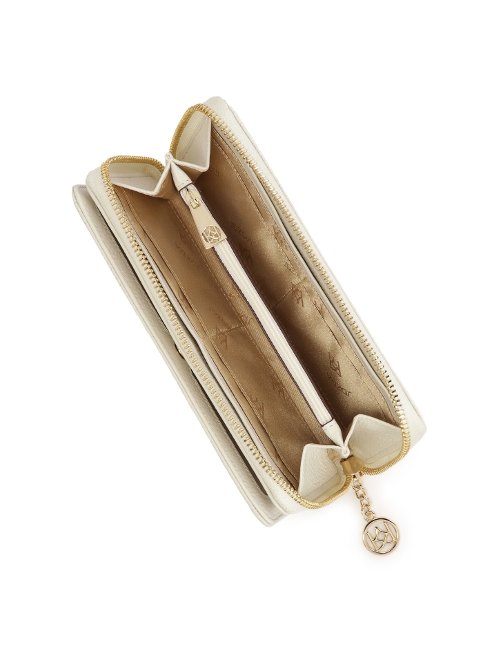 Biały portfel z tłoczonej skóry zamykany suwakiem