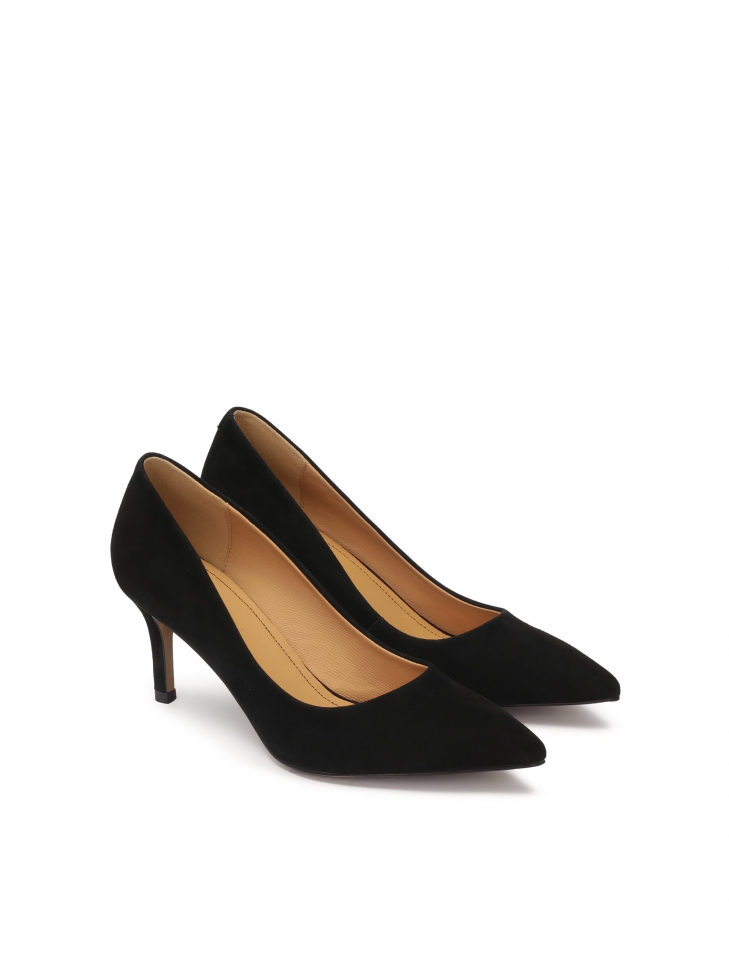 Minimalistyczne czółenka na szpilce z czarnego zamszu