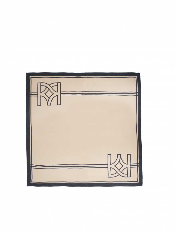 Luksusowa brązowo-czarna apaszka z jedwabiu w duże monogramy