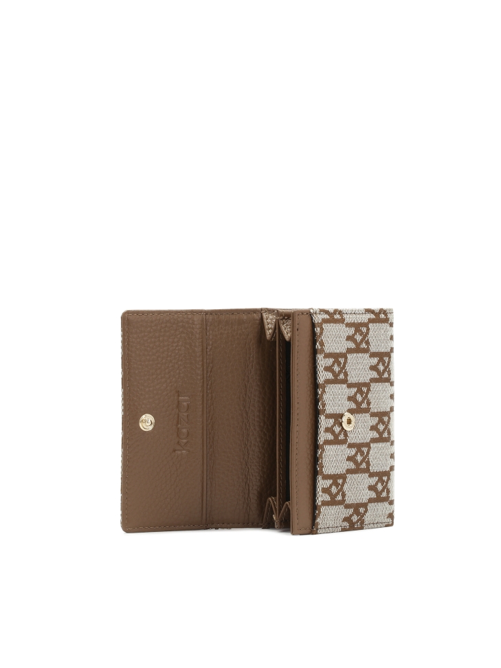 Wzorzysty portfel z tkaniny i skóry