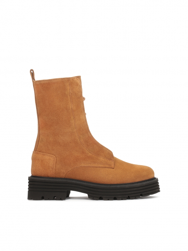 Zamszowe trzewiki damskie w rudym kolorze