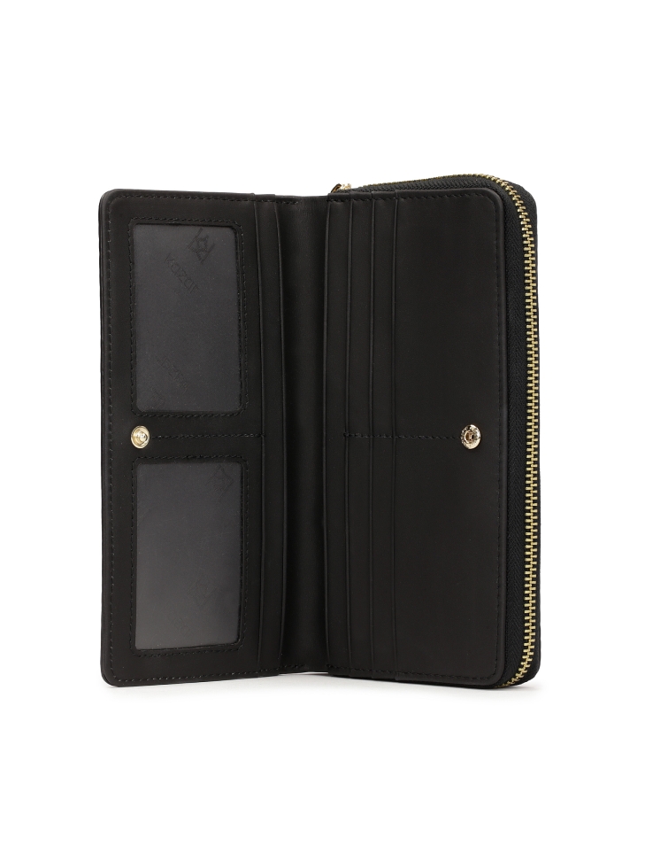 Czarny portfel z tłoczonej skóry w zwierzęcy motyw