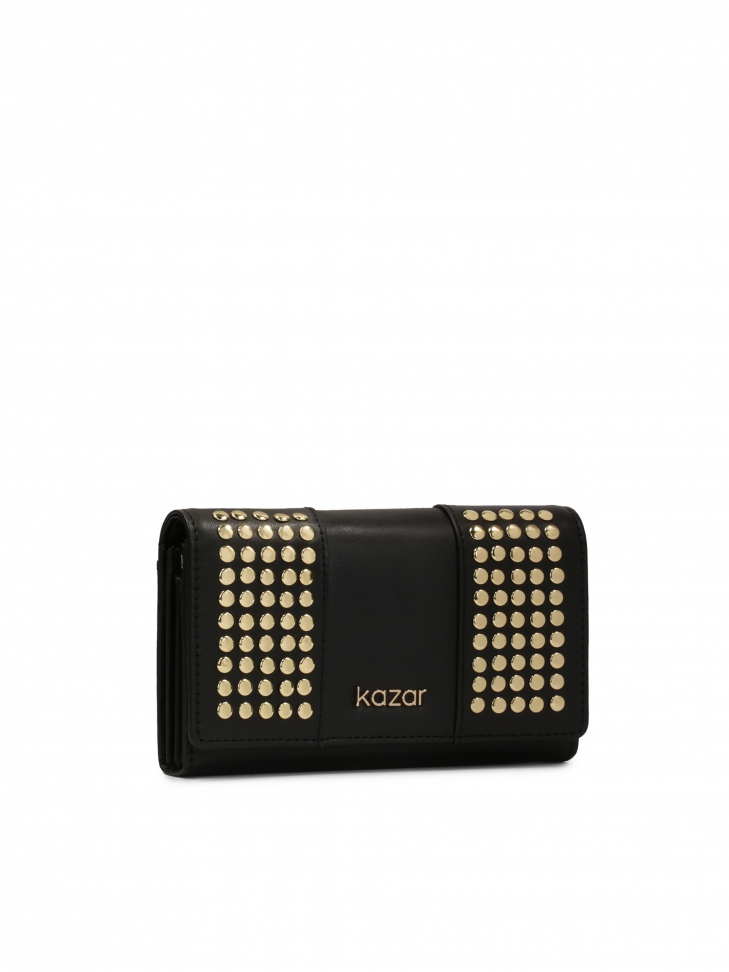 Czarny skórzany portfel ze otymi nitami