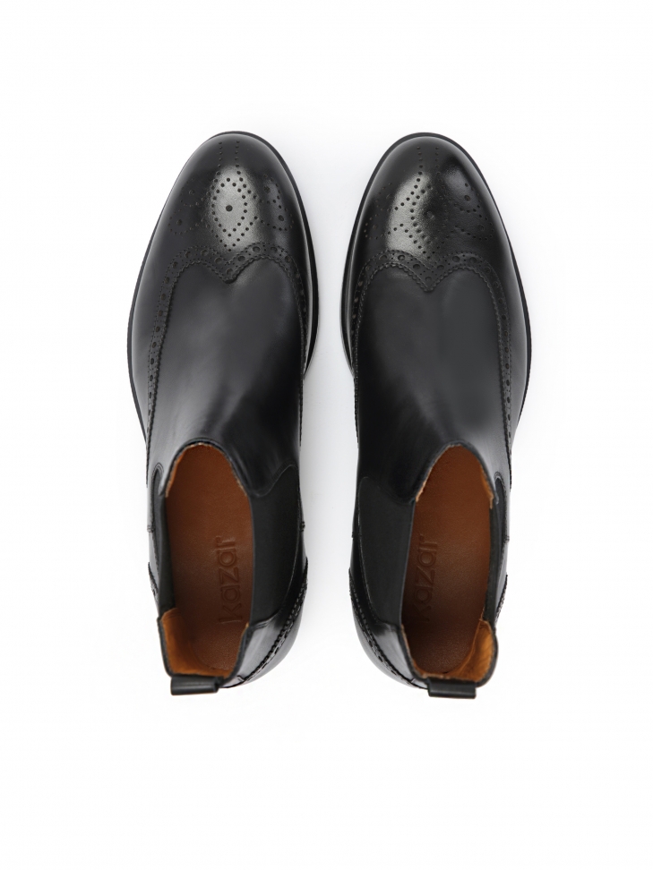 Czarne skórzane sztyblety męskie ze zdobieniem Brogue