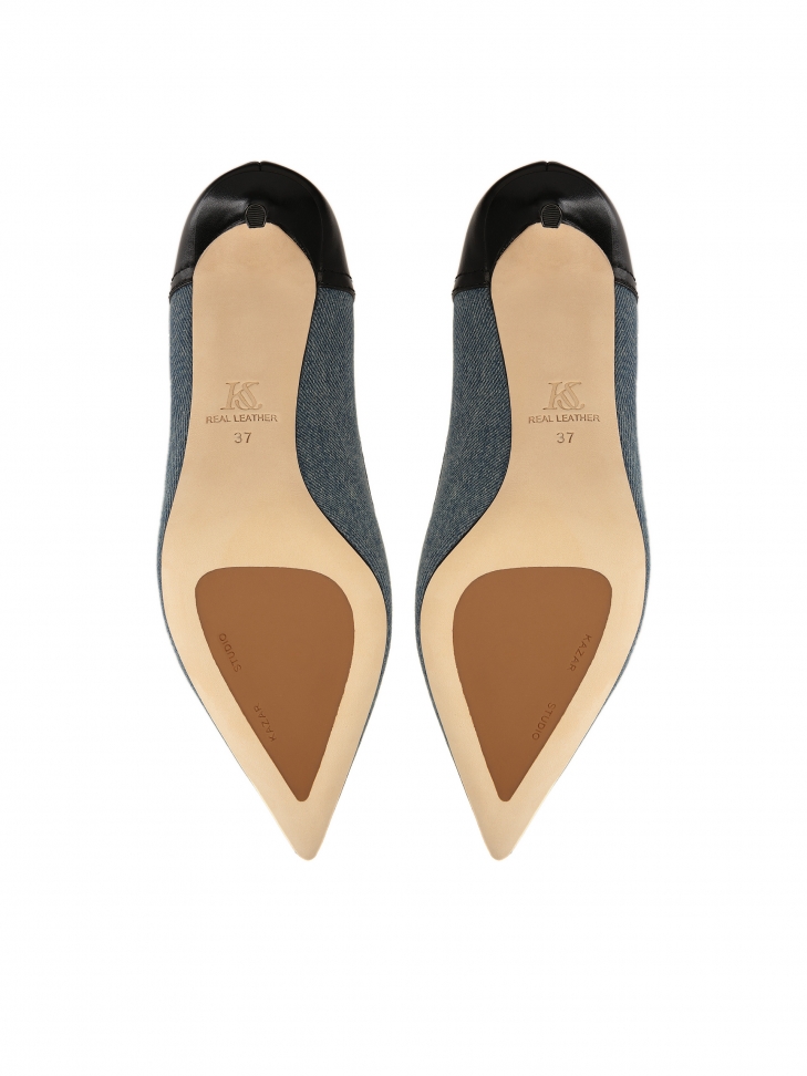 Czółenka z tkaniny denim i skóry