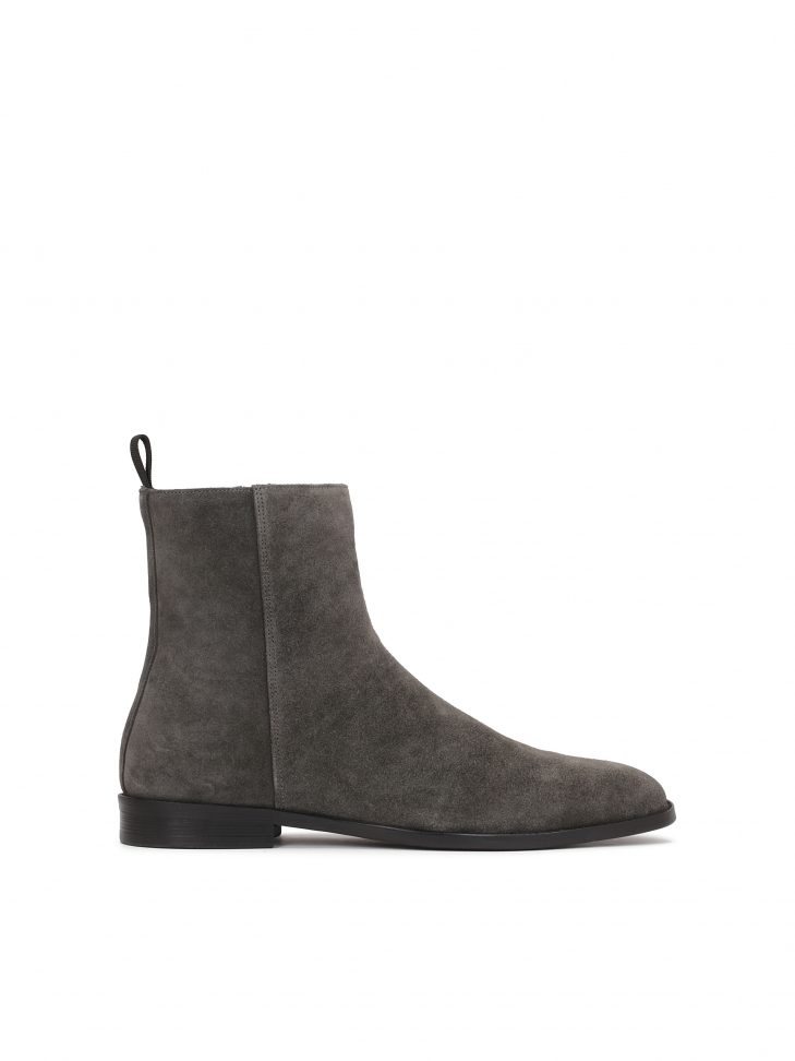 Grafitowe botki męskie z wysoką cholewką zapinaną na suwak