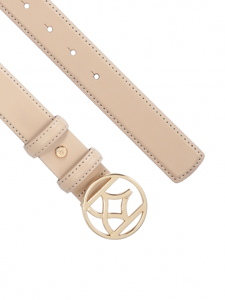 Beżowy pasek z licowej skóry z dużą klamrą