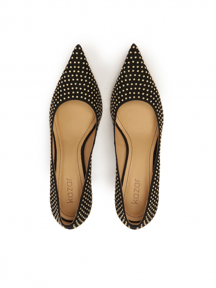 Czarne zamszowe czółenka ze otymi nitami