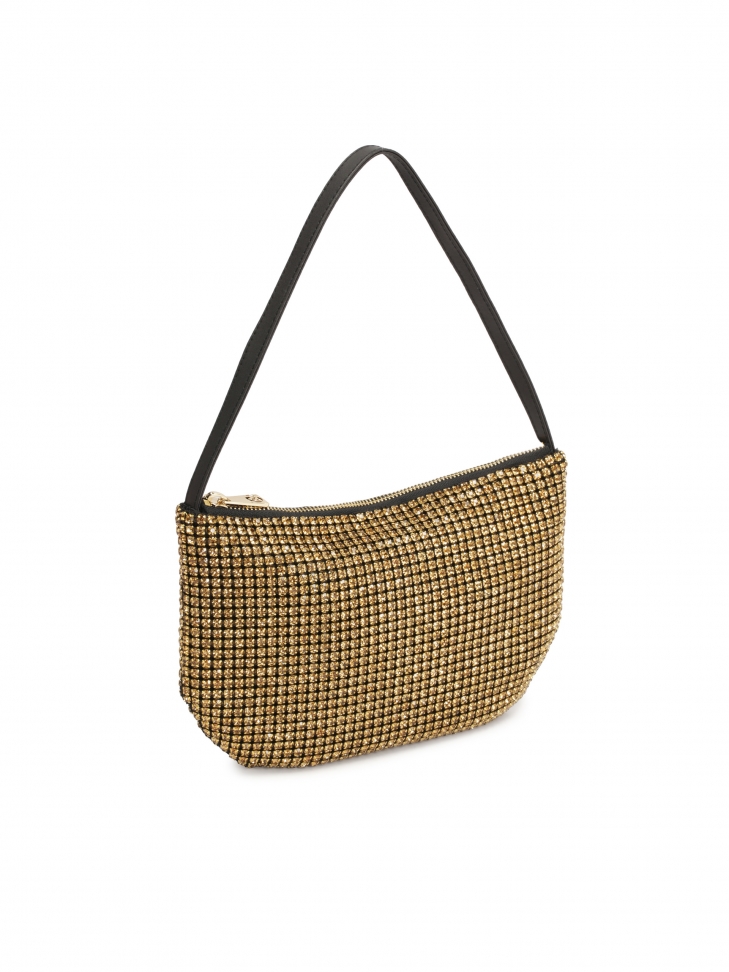 Złota błyszcząca torebka z cyrkoniami