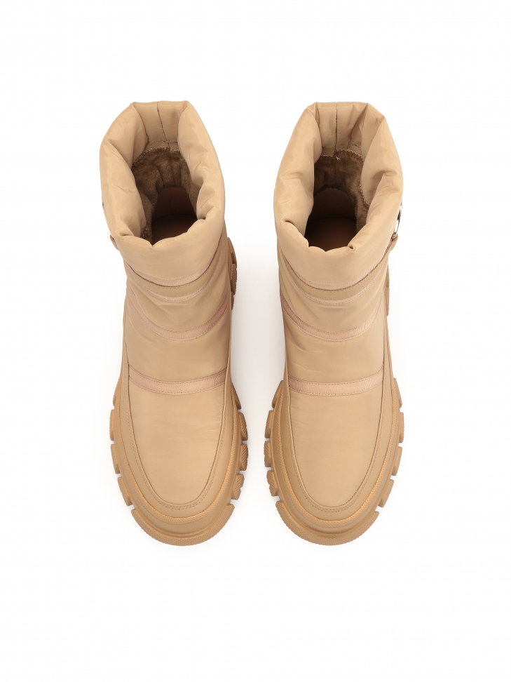 Ocieplane śniegowce z tkaniny i skóry