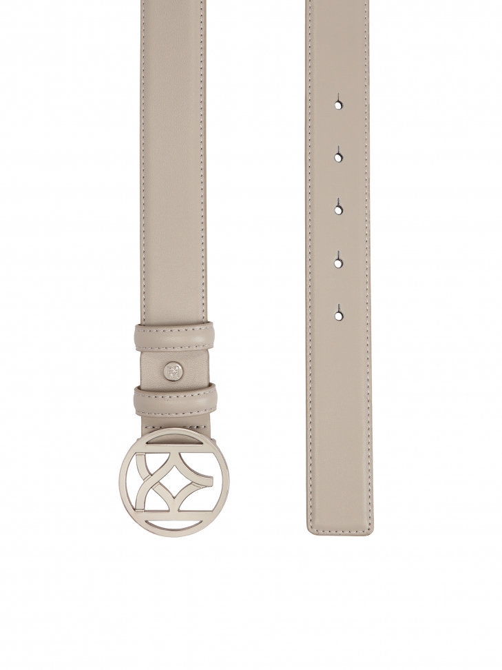 Skórzany szary pasek z oągłą sprzączką