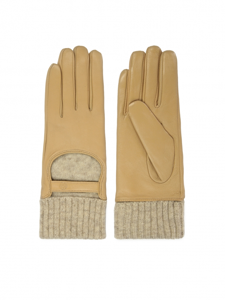 Jasnobrązowe skórzane rękawiczki z miękkim wkładem
