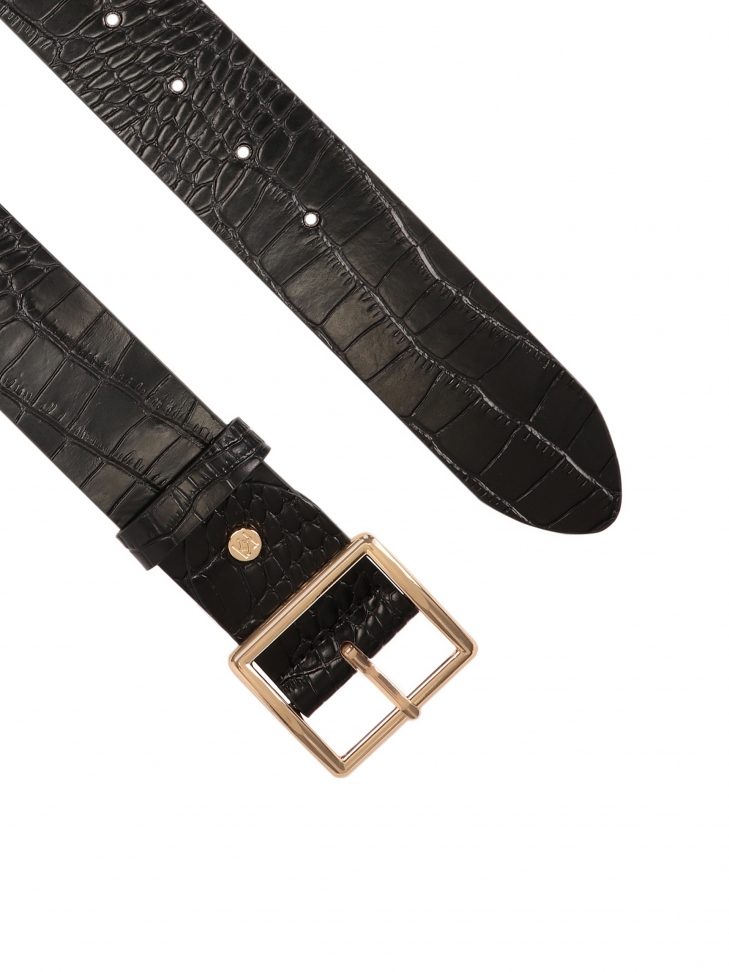 Czarny pasek z tłoczonej skóry