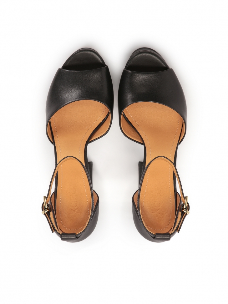 Skórzane sandały na platformie i słupkowym obcasie