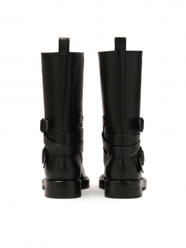 Skórzane czarne buty w stylu motocyklowym