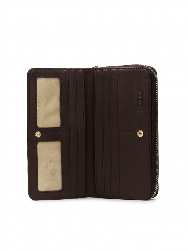 Ciemnobrązowy portfel z pikowaniem i logotypem KAZAR