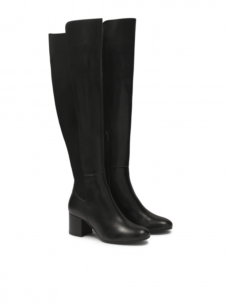 Czarne kozaki na obcasie z elastyczną wstawką