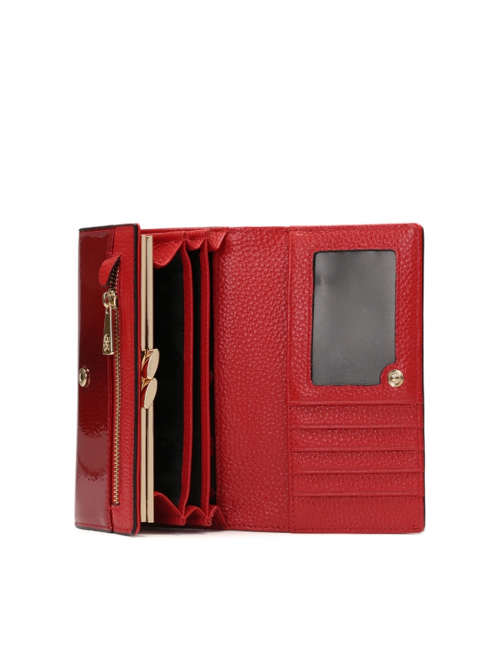 Elegancki czerwony portfel z lakierowanej tłoczonej skóry