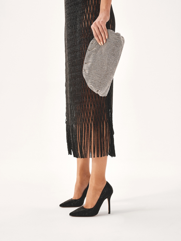 Srebrna torebka wieczorowa z cyrkoniami