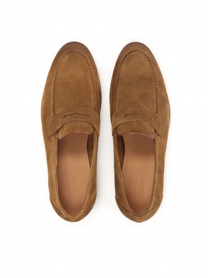 Brązowe loafersy z miękkiego zamszu bez futrówki
