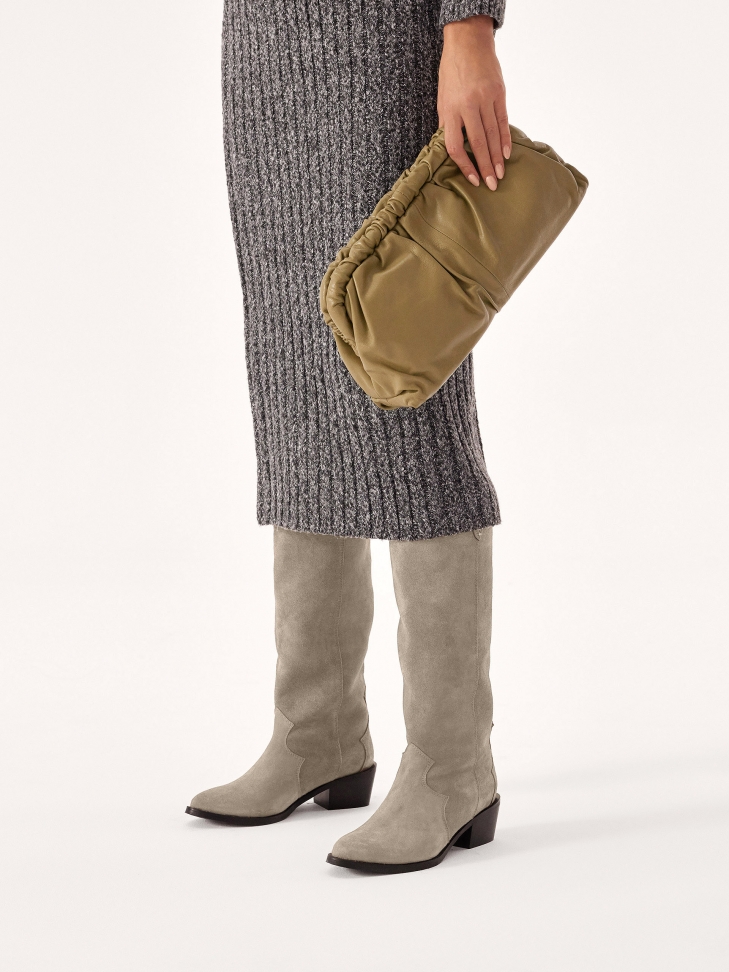 Szare kowbojki z wysoką cholewką z zamszu