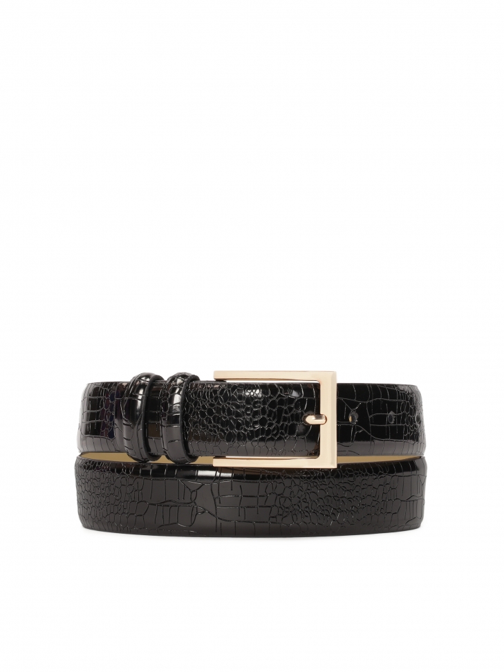 Czarny pasek ze skóry tłoczonej w okodyli wzór