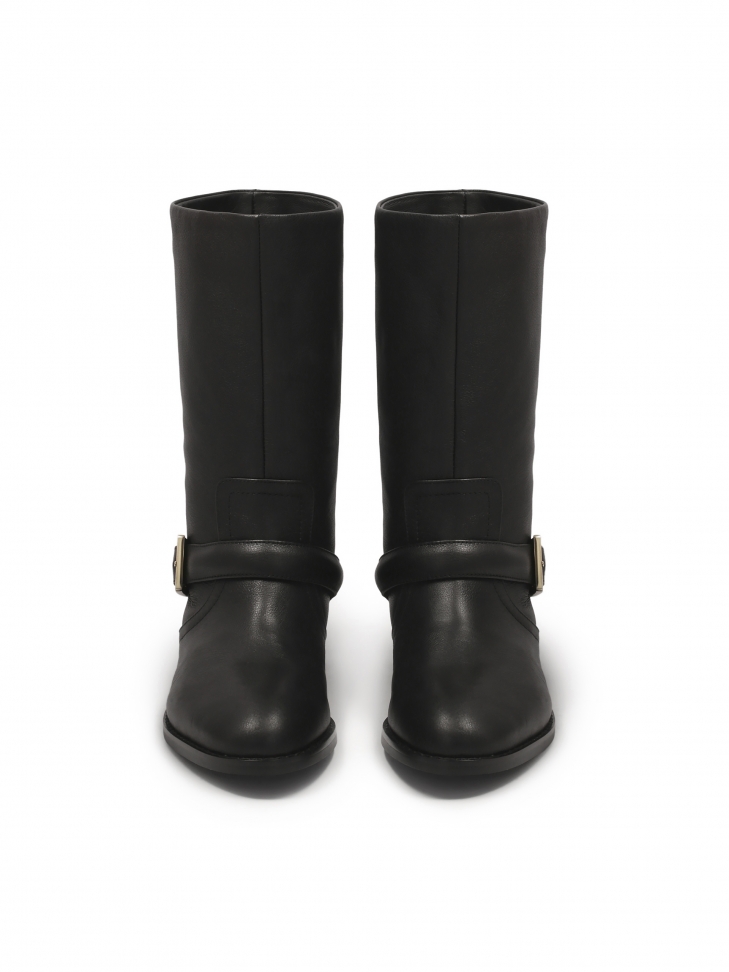 Płaskie wsuwane botki z czarnej skóry