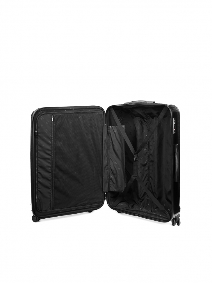 Duża czarna walizka o ciekawej strukturze z zamkiem szyfrowym