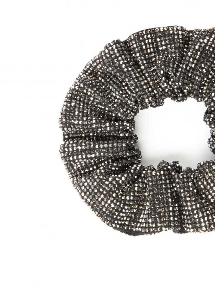 Czarna gumka scrunchie z ozdobami w kolorze grafitowym