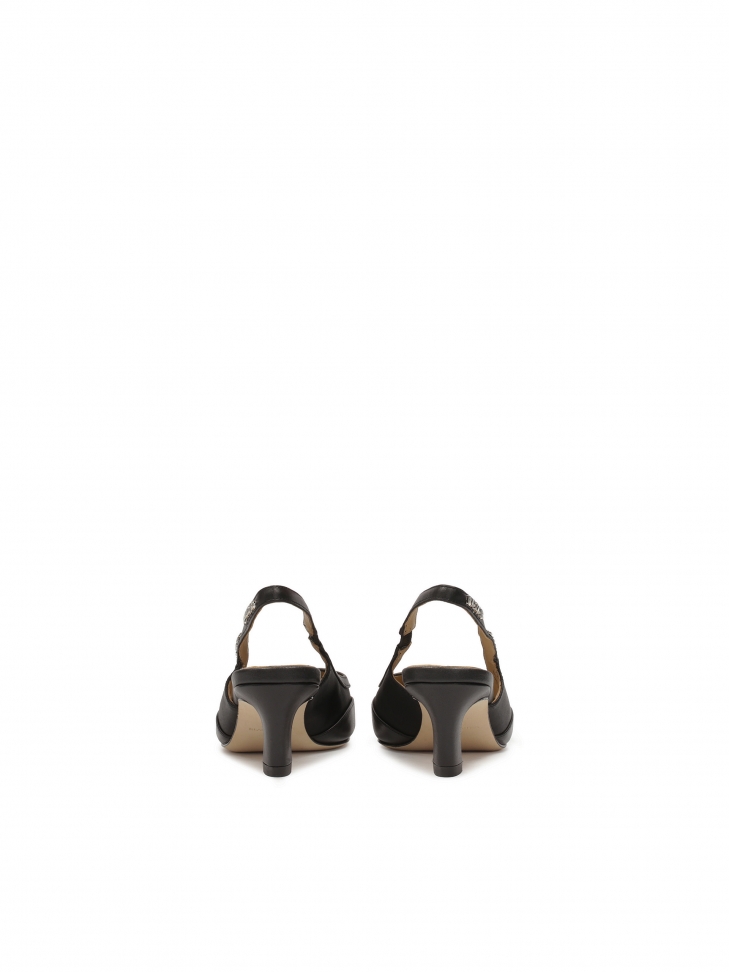 Czarne czółenka slingback na modnym obcasie