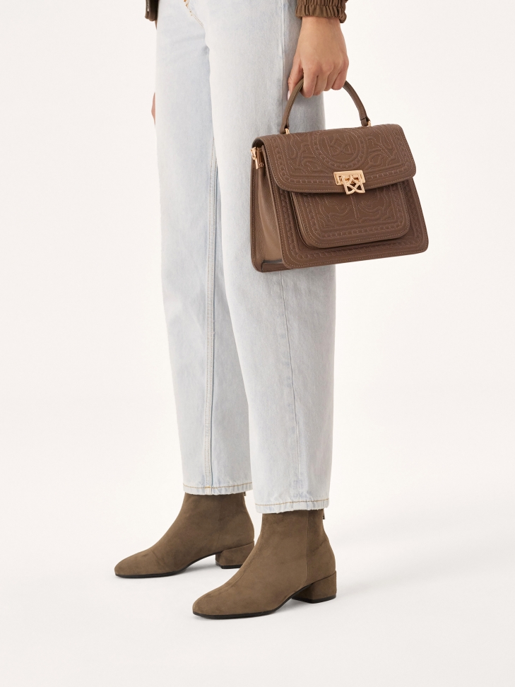 Skórzany kuferek z naturalnej skóry w taupe kolorze