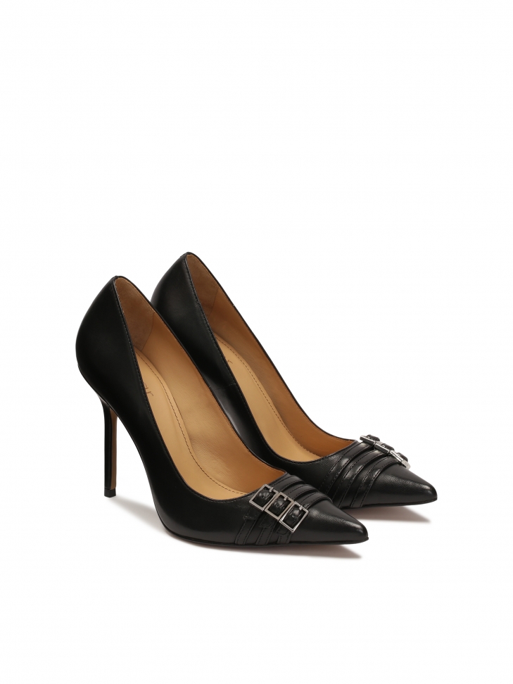 Klasyczne skórzane szpilki z trzema paskami