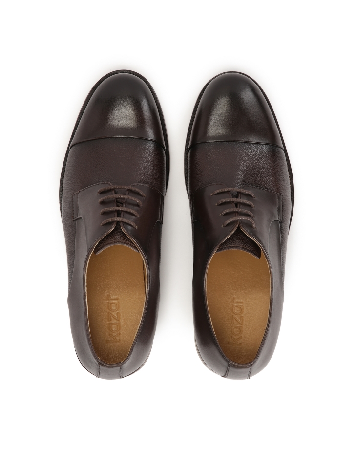 Brązowe półbuty męskie z nakładanym noskiem