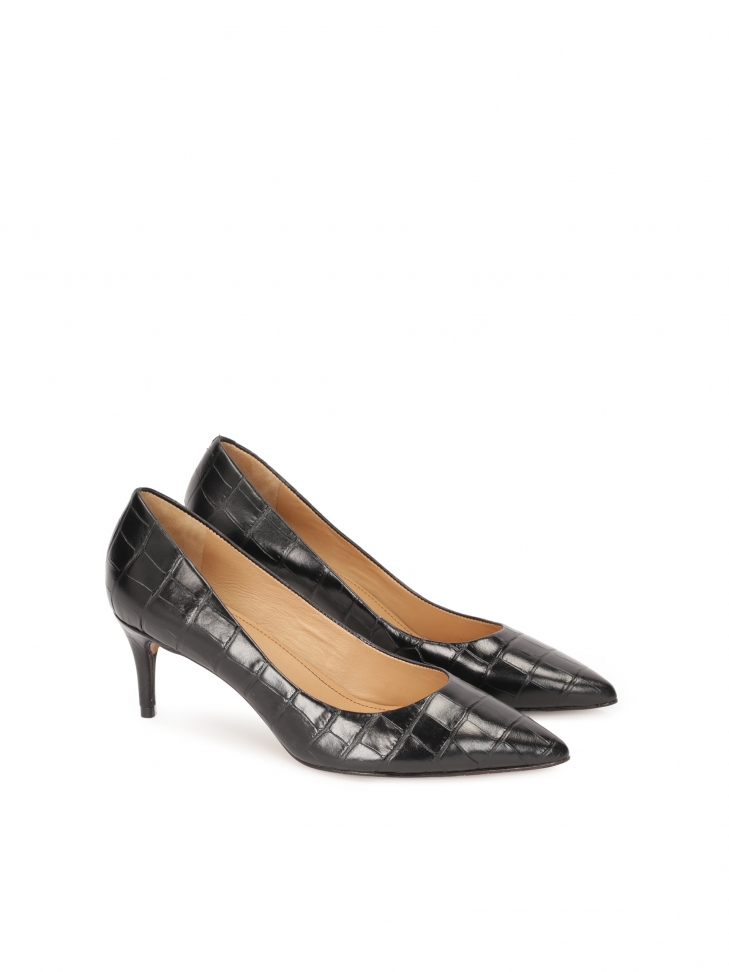 Skórzane czółenka na niskim obcasie