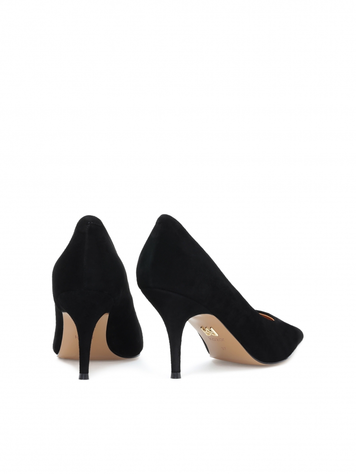 Minimalistyczne czarne szpilki z zamszu