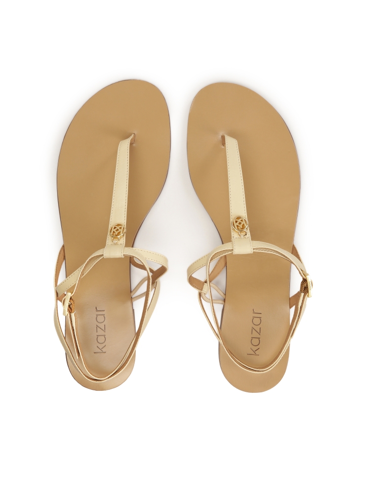 Płaskie sandały typu japonki ze skóry