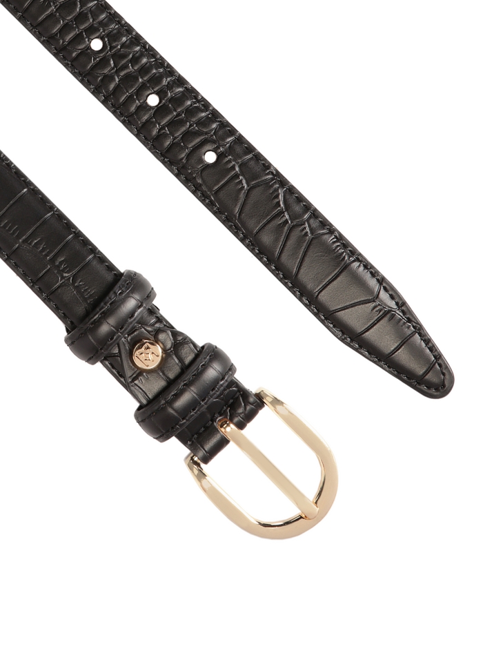 Czarny pasek z tłoczonej skóry