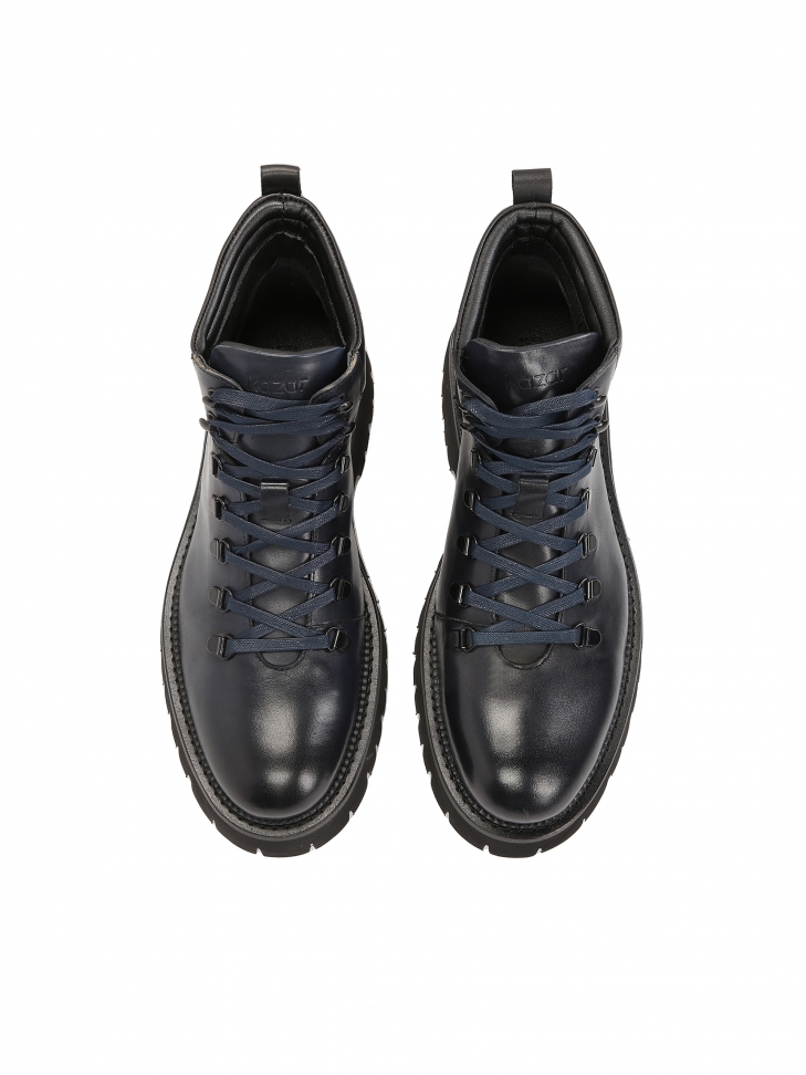 Granatowo-czarne trzewiki męskie na podeszwie z bieżnikiem